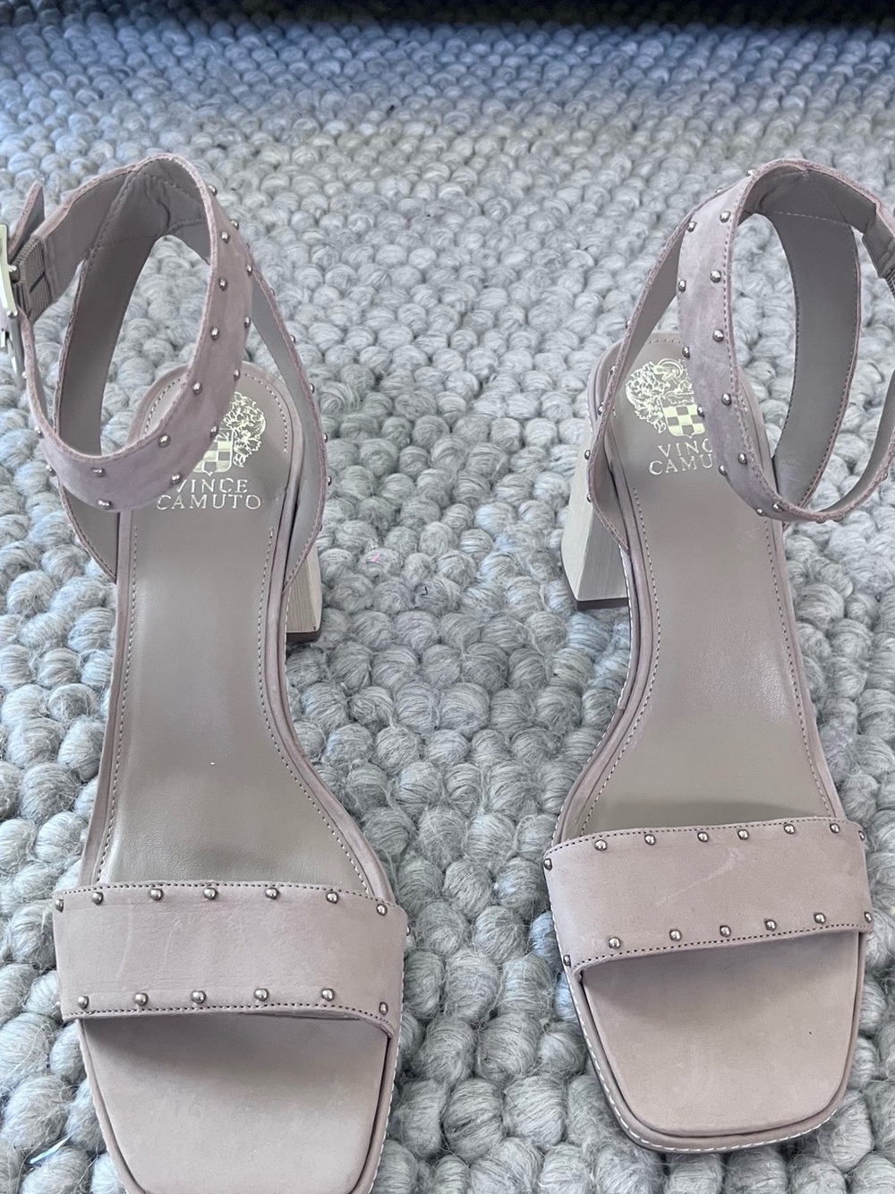 Vince Camuto Tan Studded Block Heel Sandals